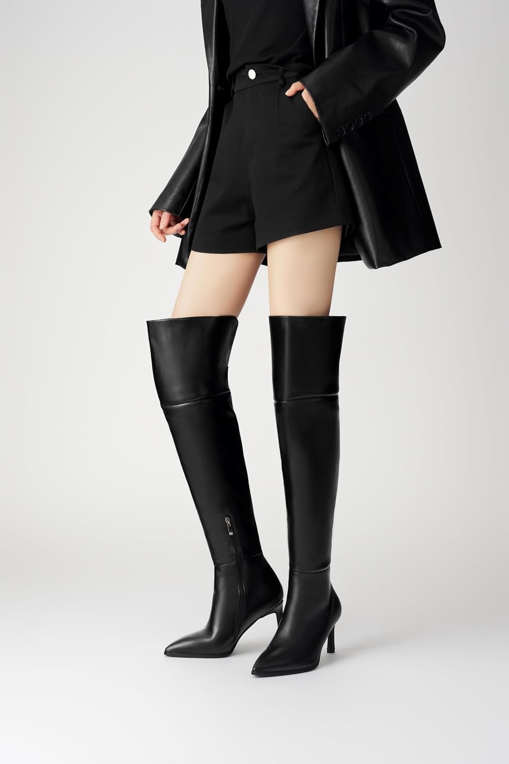 Women's Over The Knee Long Boots Pointed Toe Stiletto Heel Side Zipper Stretch Wide Tube Boots Fashion Music Festival Party Dress Long Boots - Image 7