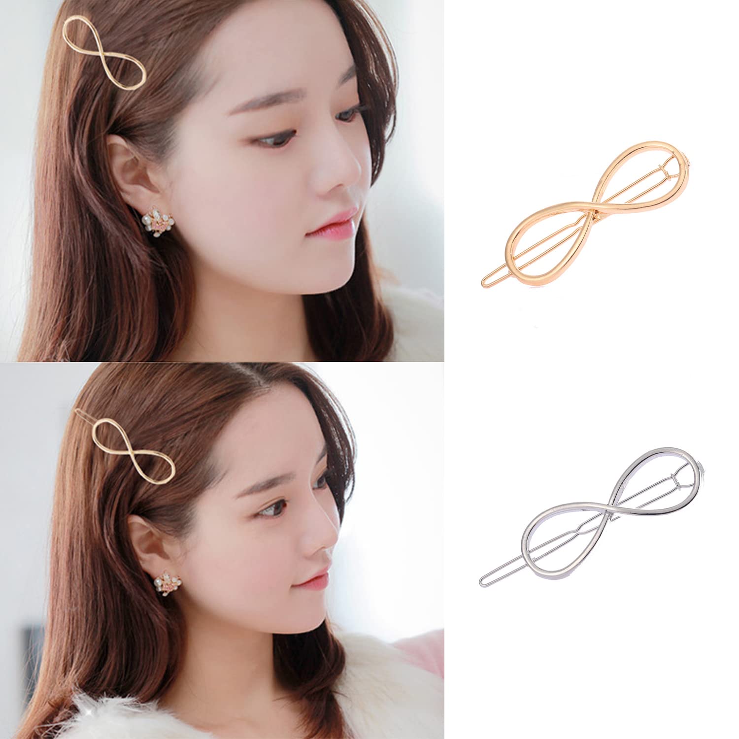 20pcs Geometric Bow Hair Clips - Metal Hair Accessories for Women Elegant for Wedding & Prom, Gold,Silver - Image 4