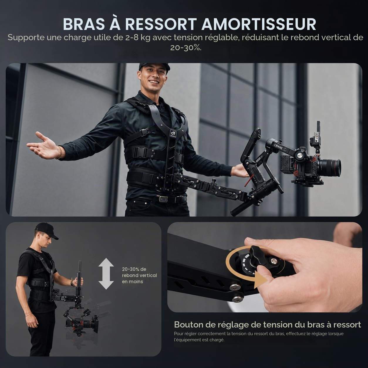 Thanos-SE Ultra Gilet de Support Gimbal avec Libération Rapide – Gilet Stabilisateur Steadycam pour DJI Ronin RS4 Pro, RS3 Mini, RS3 Pro RS4 Pro RS5 et Caméras, Charge 2–8 kg pour Vidéastes