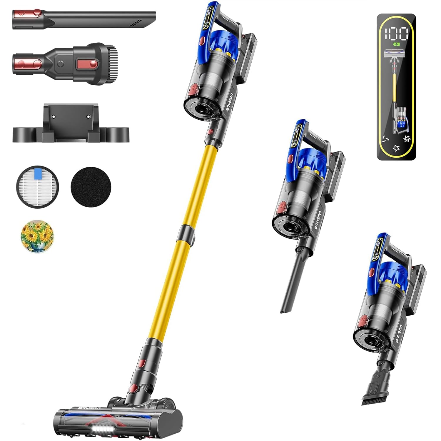 Cordless Vacuum Cleaner 650W 55KPA 70Mins Vacuum Cleaners for Home Self-Standing Stick Vacuum with Removable Battery Wall Mount