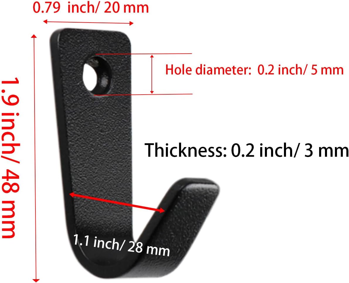 J-Shaped Coat Hooks - Stainless Steel Wall Mounted Hooks - Single Hole - Hanger for Coat, Hat, Bag, Purse, Towel - Black, 6Pcs