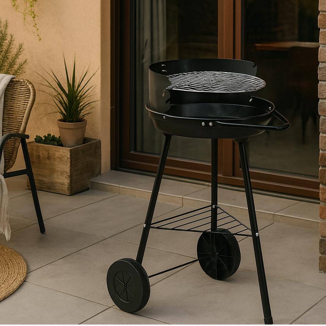 Acomoda Textil – Barbacoa de Carbon con Ruedas Parrilla Redonda y Estructura de Acero, Ligera y Portatil. Asador 42x68 cm Ideal para Jardin, Camping o Terraza de Facil de Limpieza — view 5