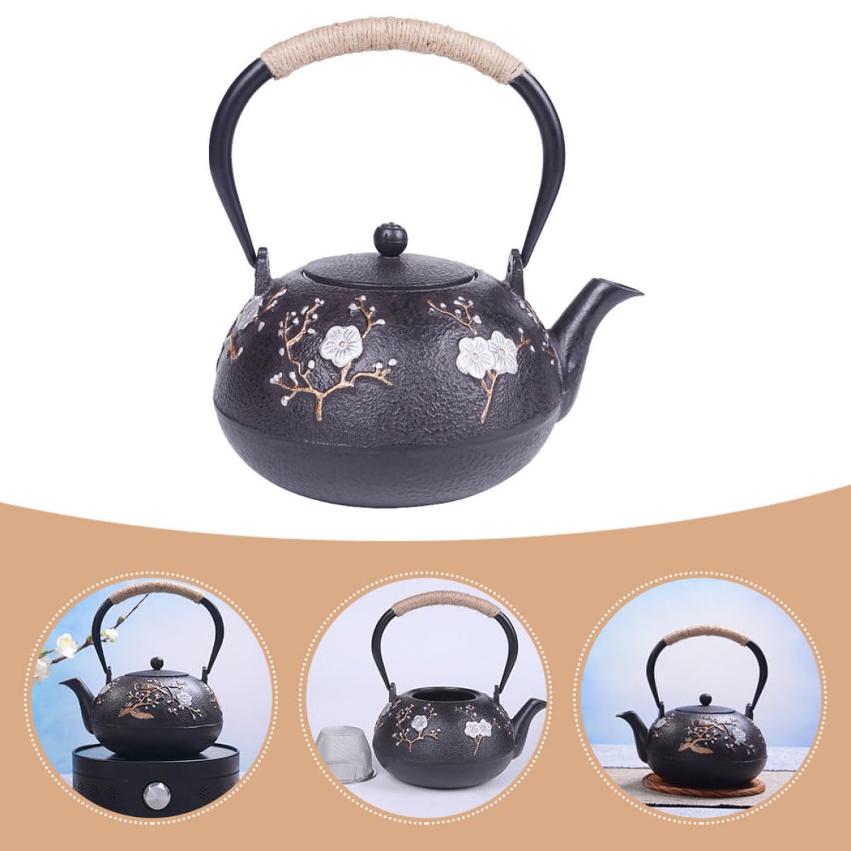 Cabilock Tetera Tetsubin de Hierro Fundido Pequeña, Infusor de Hojas Sueltas, Interior Esmaltado, para Hogar y Oficina, Tetera Metálica Tradicional Japonesa, Decoración y Uso Diario