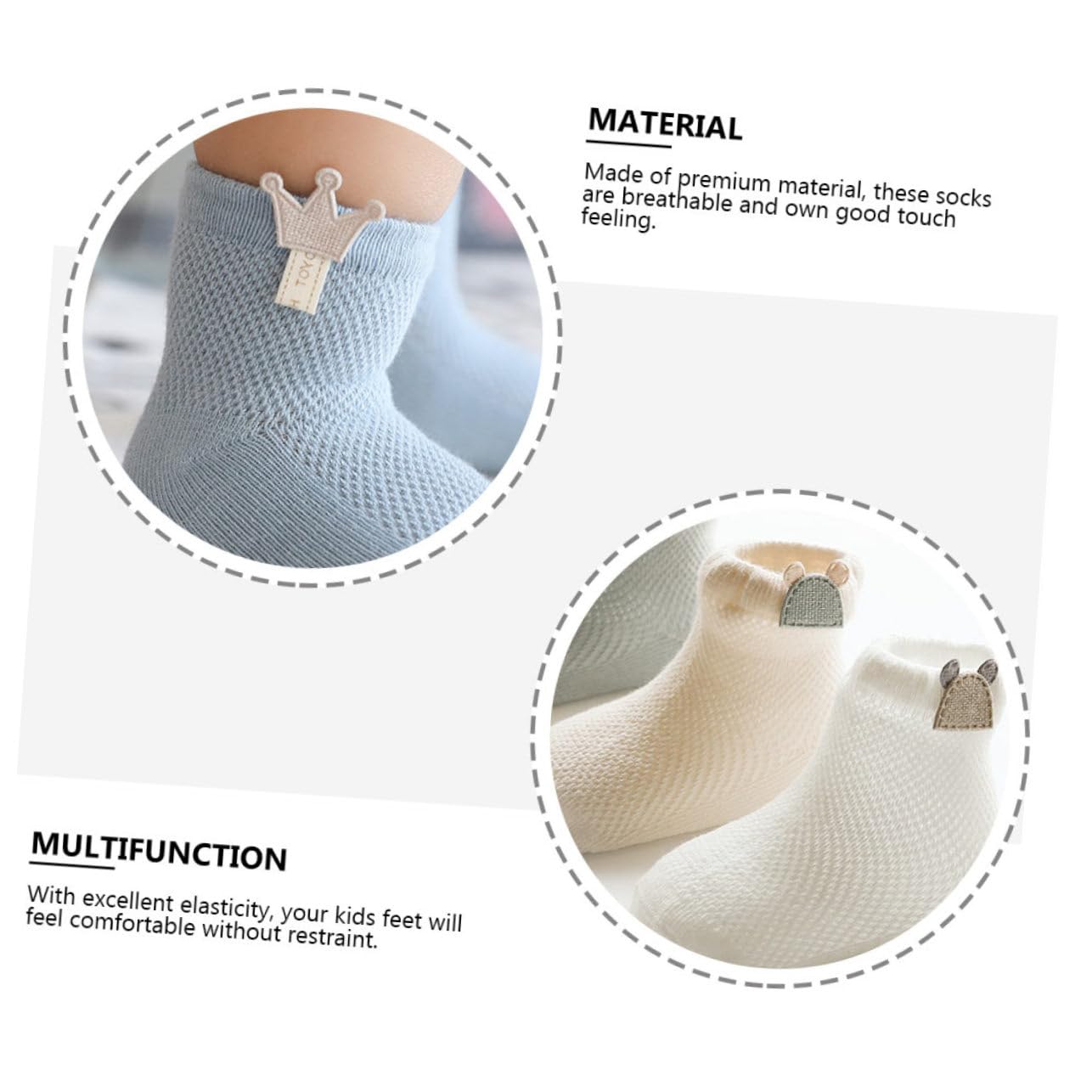 GALPADA Chic Baby Socks Set 6 Pairs Cotton Short Socks for Boys and Girls Antiskid Design Lightweight Breathable for Boys Girls