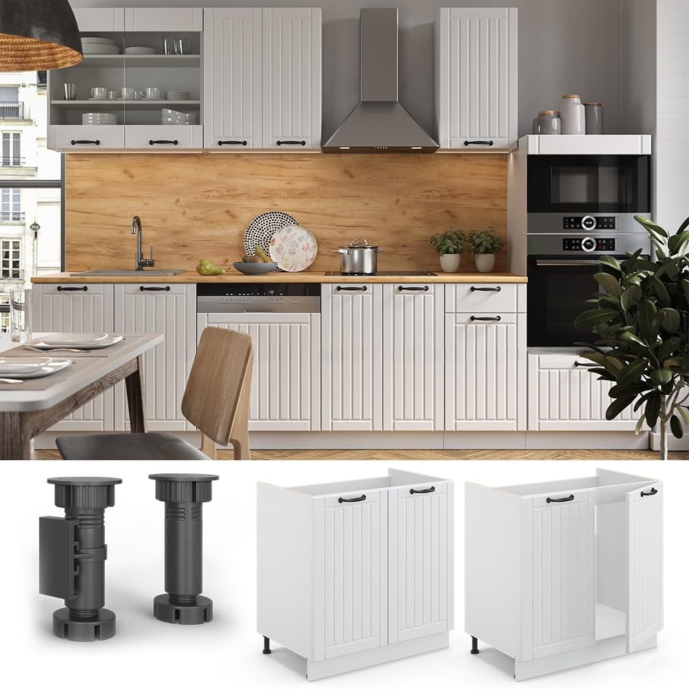 Vicco Mobile lavello cucina Fame-Line, Bianco country, 80 cm | senza piano di lavoro, per la combinazione con altri moduli della serie Fame-Line