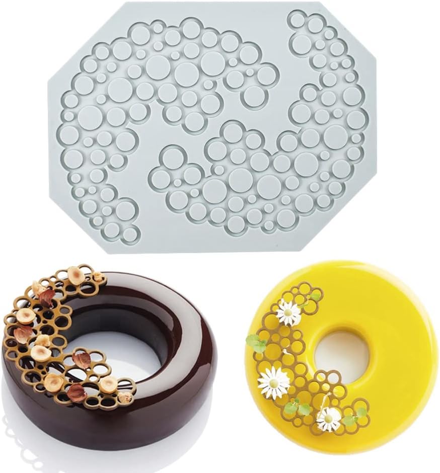 Hollow Leaf Silicone Molds Lover Heart Chocolate Molds Geometry 3D Silicone Mould Chocolate Candy Leaf Mold Sugar Craft Cake Decoration Cupcake Top (G_Circle_7.4 * 5.6 * 0.12inch)