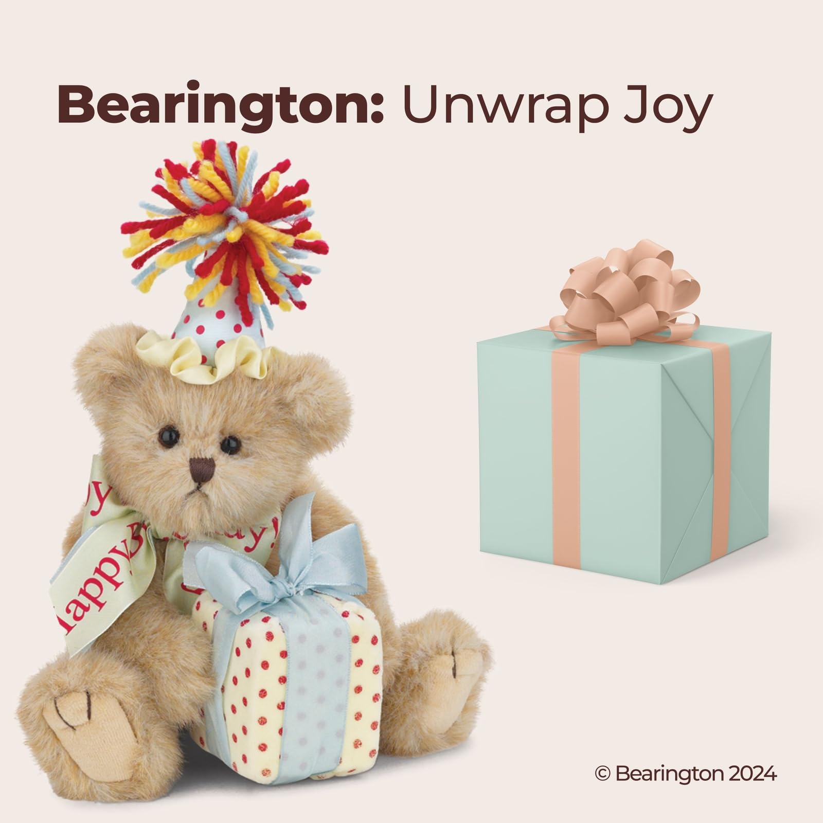 Bearington Birthday Bear Stuffed Animal- 10" Realistic Happy Birthday Stuffed Animal Teddy Bear with Soft Fur, Weighted Feet, Jointed Arms, Legs, and Head - Adorable Gift for Toddlers and Kids