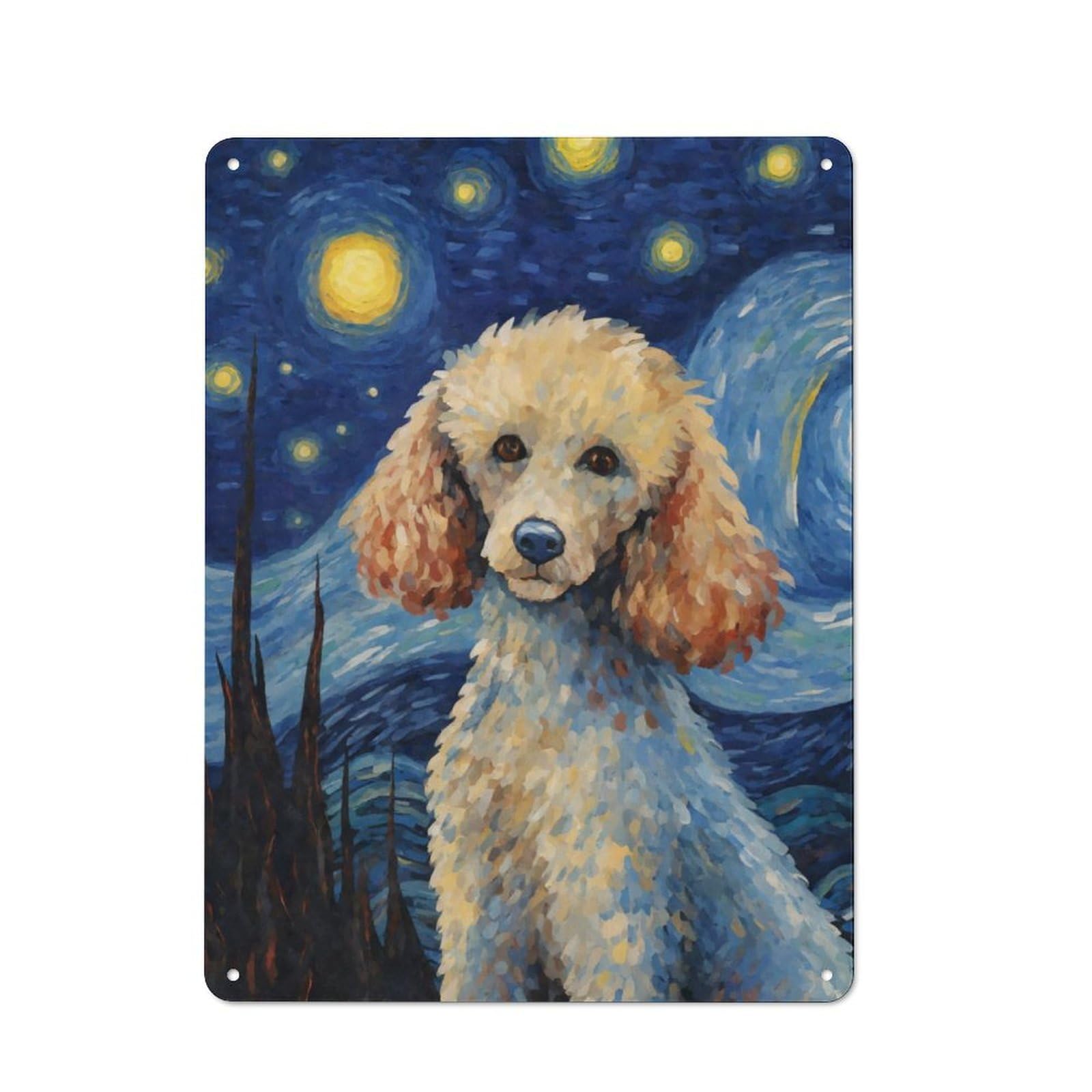 Junmoney Poodle Dog Starry Night Vintage Tin Wall Plaque 40X30cm For Workshop Wall, A Decorative Christmas Gift For Makers And Diy Enthusiasts