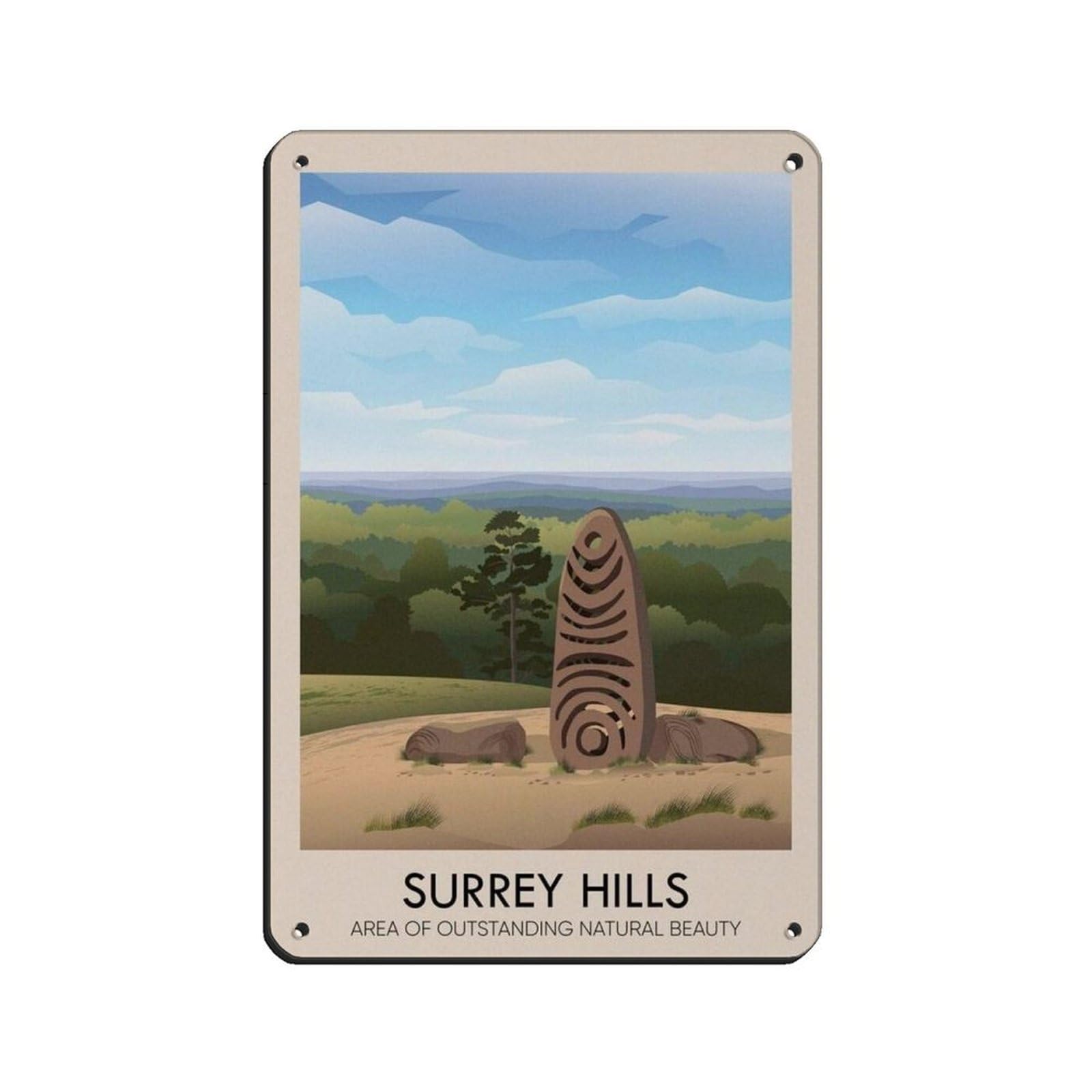 Lxwnze 20L X 30W Cm Surrey Hills Aonb Travel Poster,Leith Hill Retro Poster Metal Tin Sign Chic Art Retro Iron Painting Bar People Cave Cafe Family Garage Poster Wall Decoration 8X12inch(20X30cm)