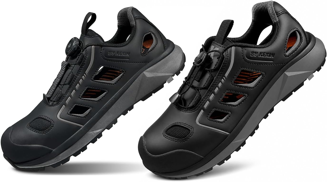 Safety Shoes, Durable Quick Lace Safety Sneakers ESD Certified, Lightweight Aluminum Toe, Equal Safety as Steel Toe, Non Slip, Breathable Work Shoes Ideal for Warehouse Workshop Logistics