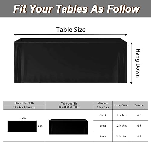 Miniatura 3 de Fixwal Fundas de mesa para mesas de 6 pies, 72 x 30 pulgadas, paquete de 2, mantel rectangular ajustable negro