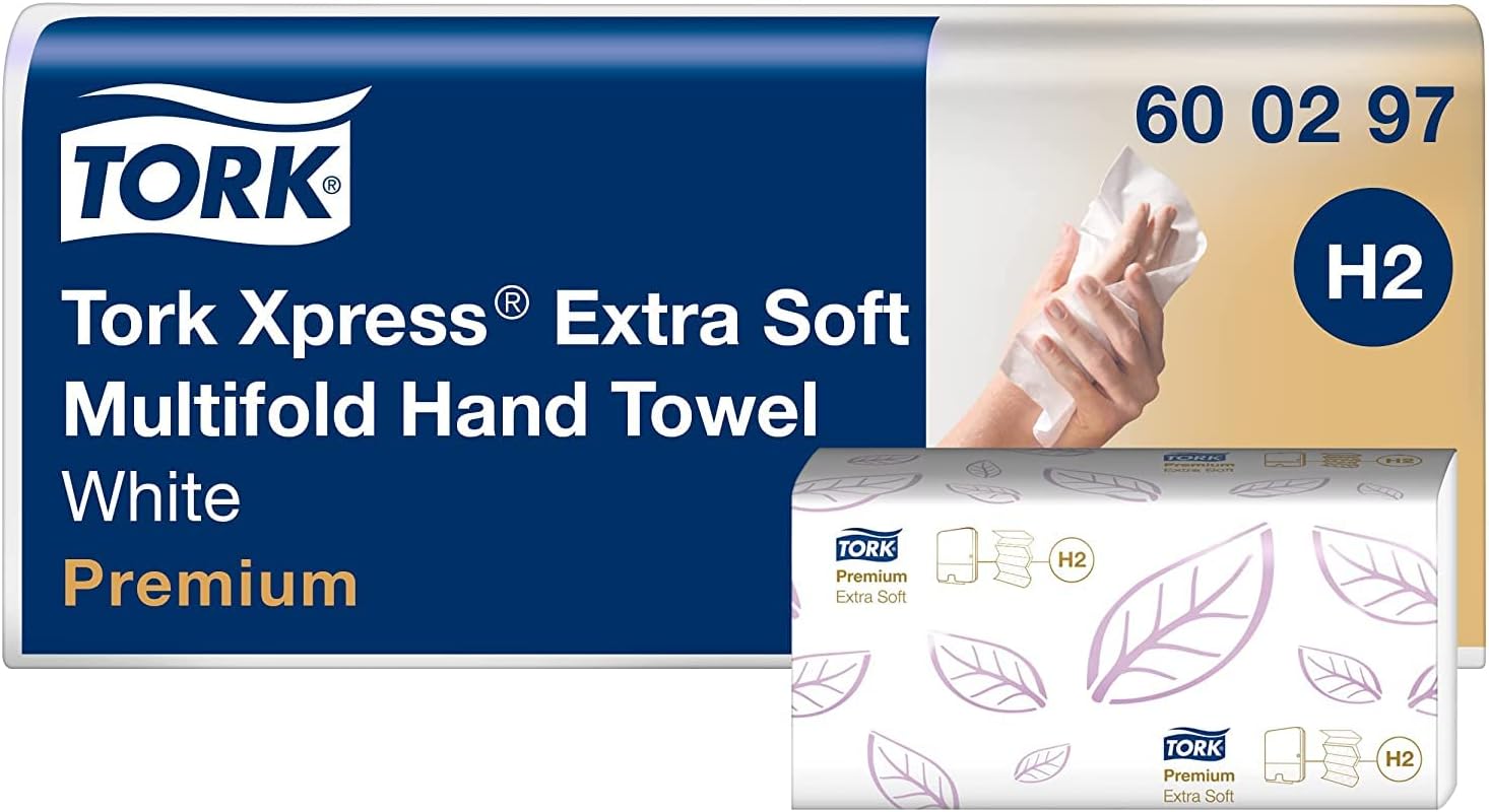 Tork Xpress Multifold Hand Towels, White, Extra Soft, 7 packs of 100 sheets each, Compatible with Tork H2 Systems (600297)