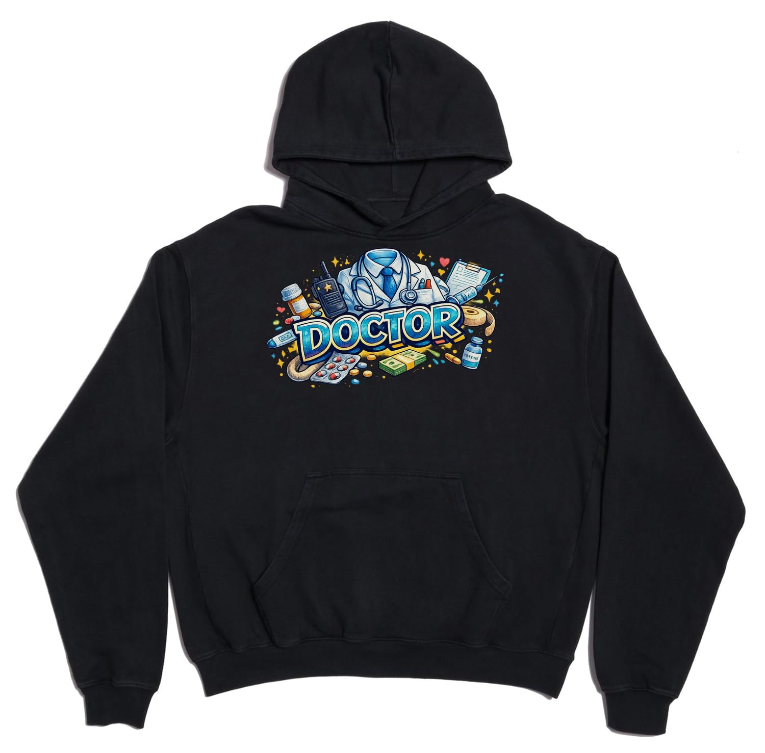 Symbole zawodu medycznego i opieki zdrowotnej unisex oversize ciężka mieszanka bawełny bluza z kapturem czarna