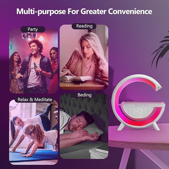 Image of Luxurious G-Lamp | Bluetooth Speaker | Table Lamp with FM Radio | Wireless Charger for Mobiles | for Bedroom, Office, Restaurant | Birthday and Corporate Gift