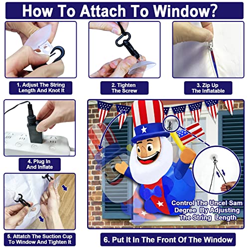 Turnmeon 4 Ft Patriotic 4Th Of July Inflatable Decoration Outdoor Blow Up Uncle Sam Holds American Flag Lean Out From Window With Led Lights Memorial Day Independence Day Decorations Yard Lawn Garden #TOP2