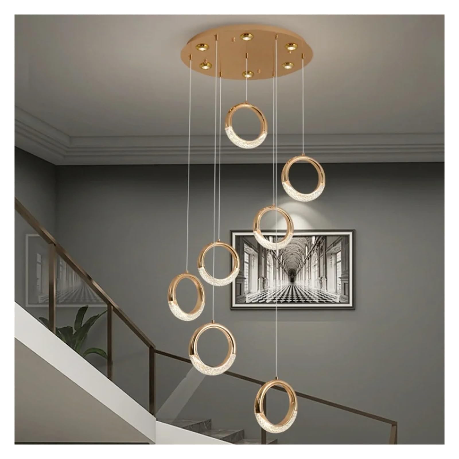PCXEHUYP Nordic Luxury Circular Chandelier Living Room Loft Staircase Earring Hanging Lamps Indoor Decorative Fixtures ﻿