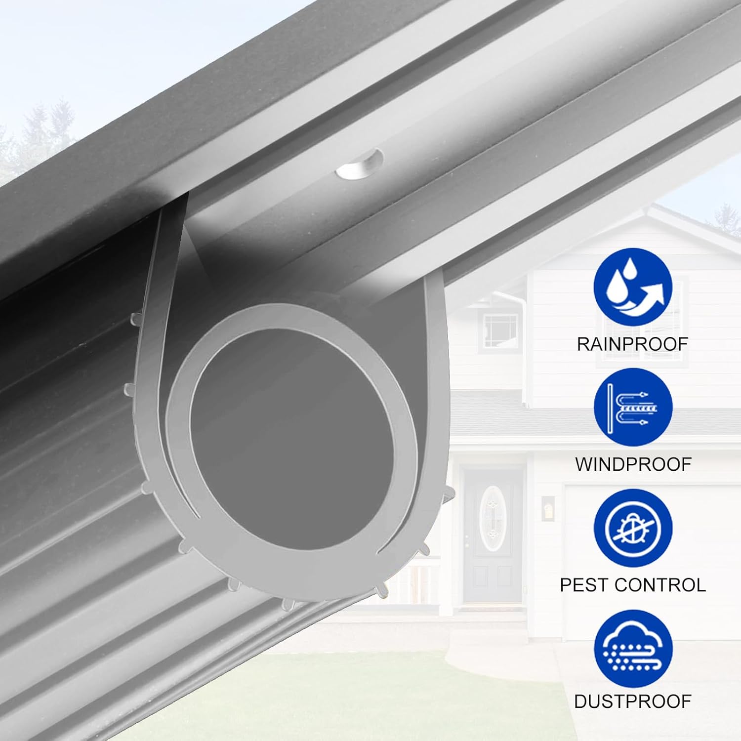 DGSL Garage Door Seals Bottom Rubber，Weather Stripping Sealing Strip Replacement, Universal Weatherproof Threshold Buffering (Grey, 16Ft)