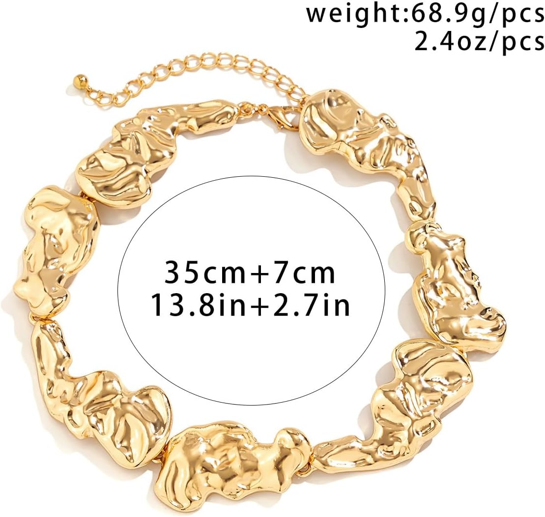 3 Pcs Metal Big Open Choker Necklace Bracelet Earrings for Women Adjustable Gold Baroque Pearl Choker Necklaces Round Necklace Suitable for Party ummer Beach Bead Body Chain Jewelry - Image 8