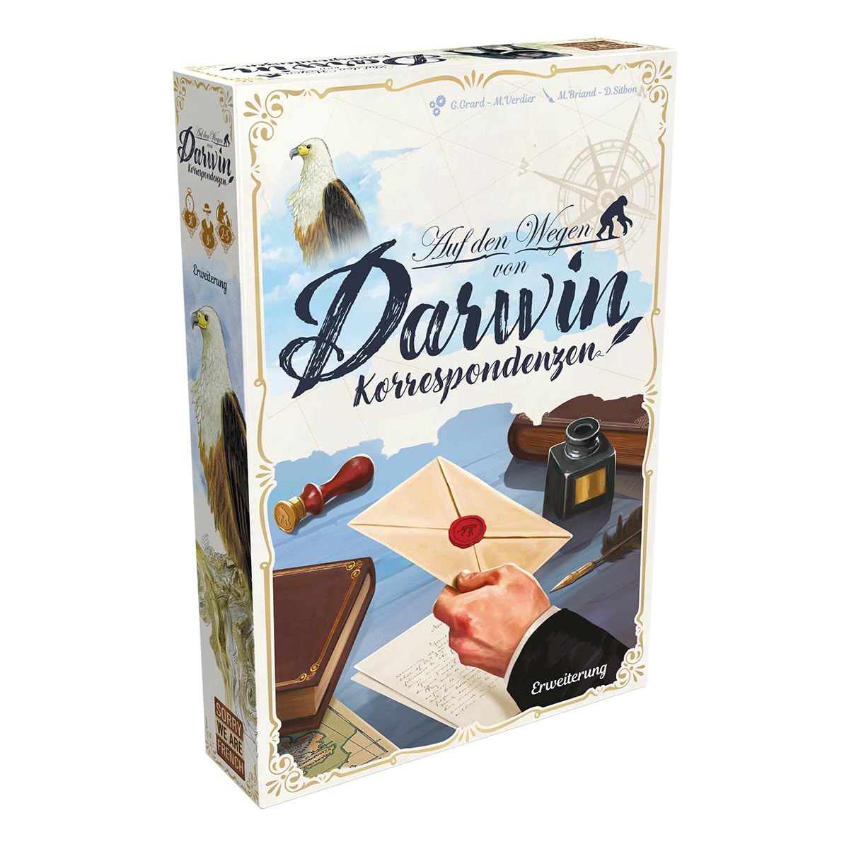 Sorry we are French, On the Paths of Darwin - Correspondences, Expansion, Family Game, 2-5 Players, from 8+ Years, 30 Minutes, German