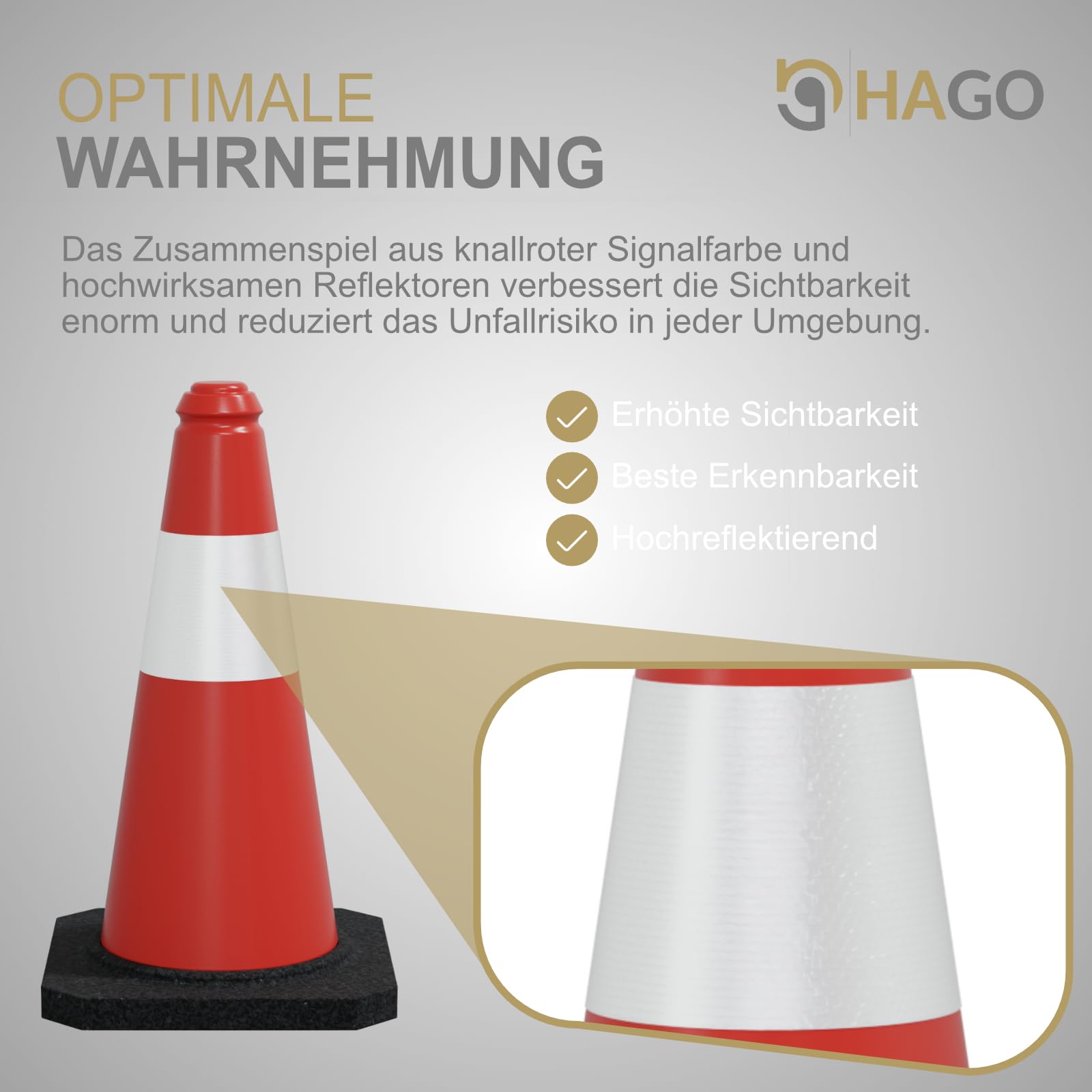 HAGO24 | 6er Set | Warnkegel | Verkehrsleitkegel | Pylon | 51cm | Absperrkegel | Reflektierend | Flexibel | Witterungsbeständig | Hütchen | Stabil | Markierung | Baustelle