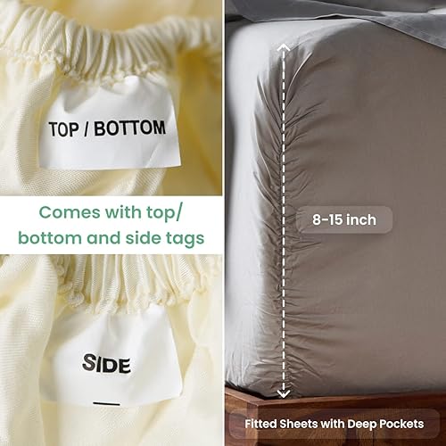 Miniatura 4 de Weddingly Sábanas 100% de algodón egipcio Giza con certificación CEA, juego de 4 piezas, sello dorado acreditado, bolsillo profundo, grapas