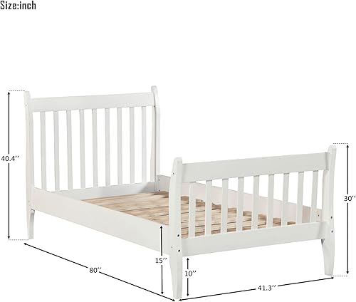Miniatura 2 de Merax Cama de plataforma de tamaño individual, elegante marco de cama de madera maciza con cabecero y estribo, fuerte soporte de listones de madera,