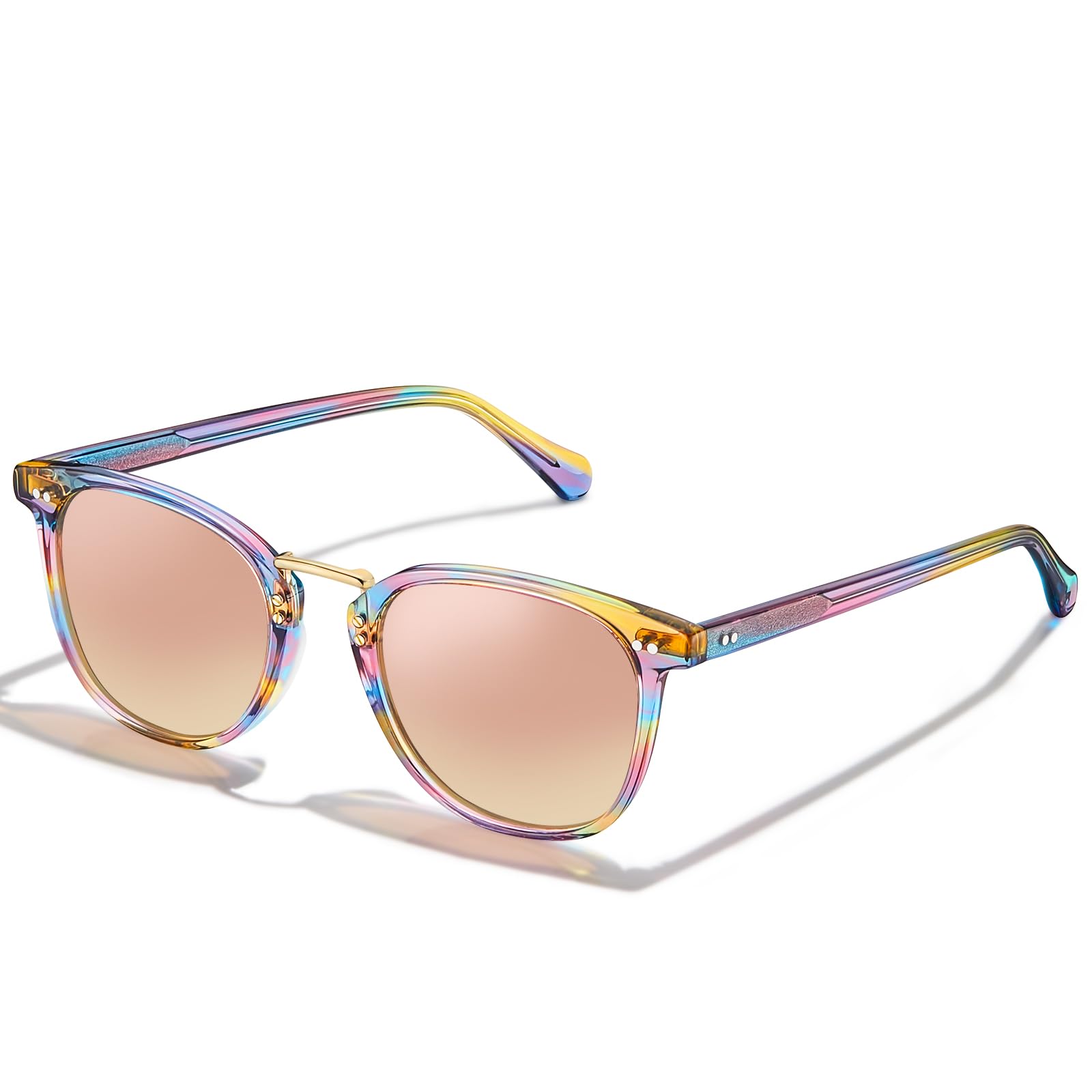 CARFIA Fashion Acetate Polarized Womens Sunglasses Small Face Retro Metal Bridge Sunnies CA5015