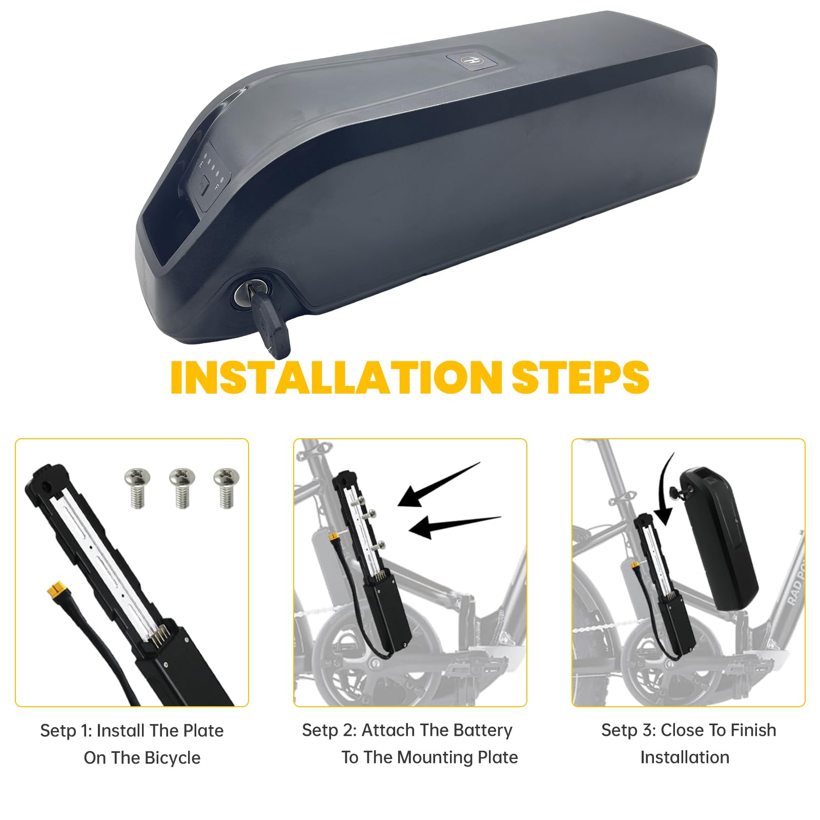 Batterie pour vélo électrique 36V 48V 10 Ah/15 Ah Batteries au Lithium pour vélo avec Chargeur, Plaque de Base à 5 Broches pour vélo électrique 100 W-1500 W pour Jasion EB5 (36V 15Ah)