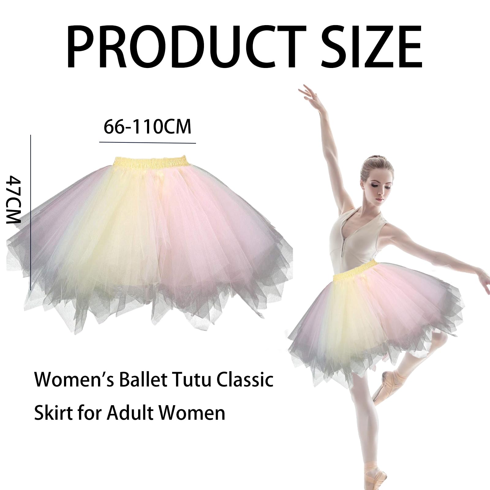 Jupe Tulle Tutu Femme JSTHHTT - 3 Couches, Taille Unique Élastique - Pour Fête, Danse, Halloween - Lot De 2