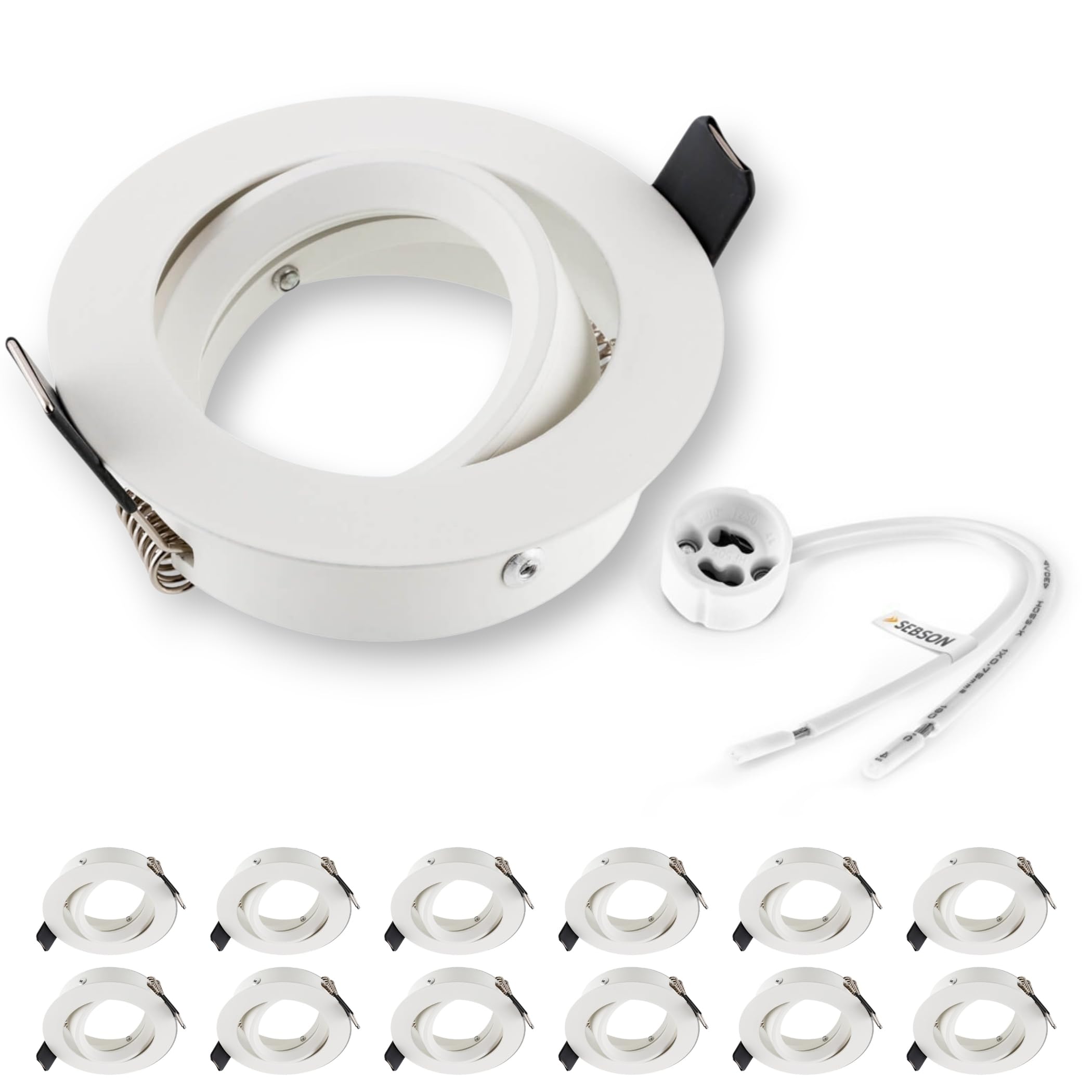 SEBSON Foco Empotrable de Techo con Casquillo GU10 - Set de 12 | Downlight Orientable Ø84mm, Marco para Focos LED o Halógeno 230V, Diámetro Orificio 75mm