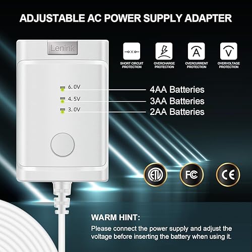Miniatura 10 de Lenink Adaptador de fuente de alimentación de CA ajustable para 2-4 pilas AA, adaptador de repuesto de batería AA para luces LED, decoraciones