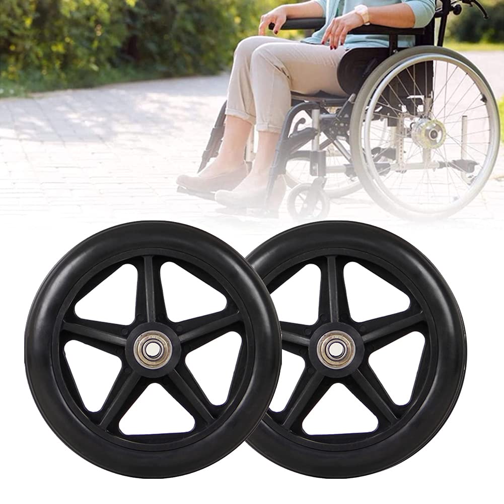 BEdaw Wheelchair Fronters, 6 inch Wheelchair Wheels Replacement Wheel Centered Hub 2 Inch, 5/16 inch Ball Bearings Black 2 Packs
