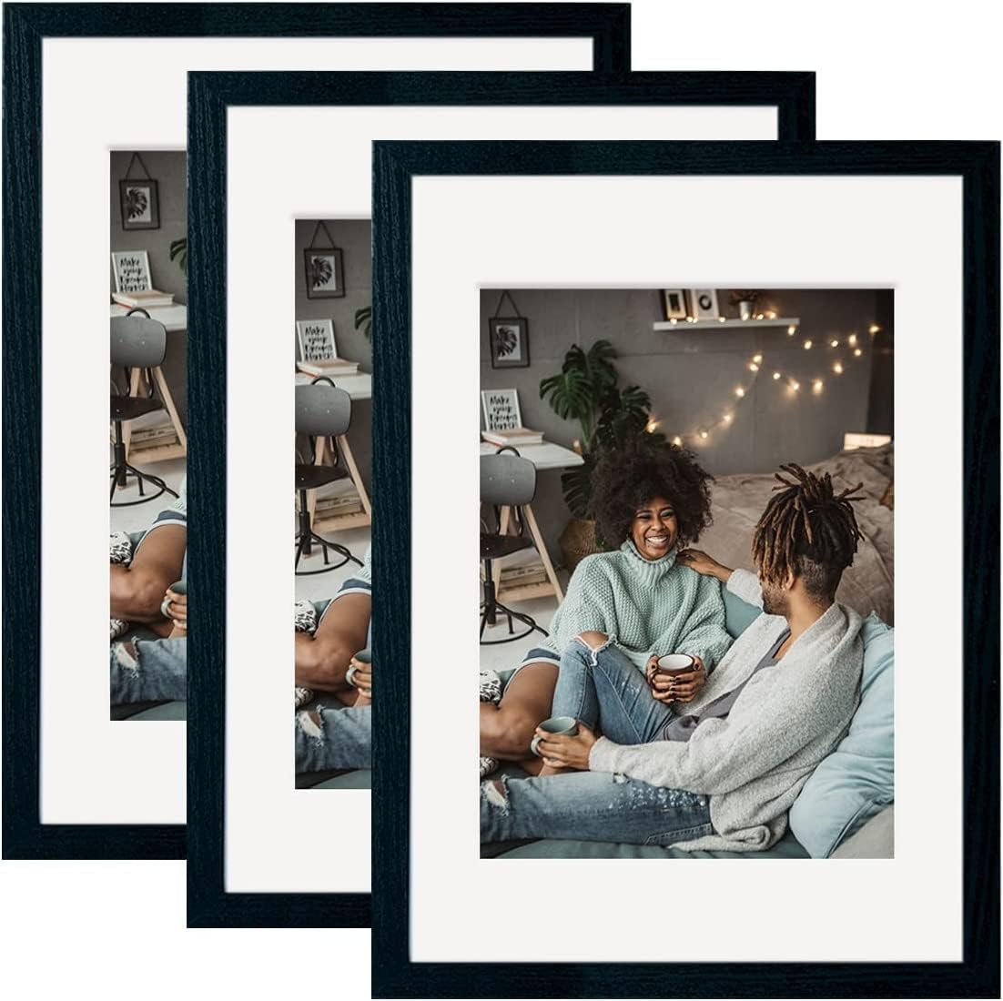 YK Artwood 12x16 Picture Frame 3 Pack Wood Black - Poster Frame Set of 3 - Display Pictures 8.5x11 with Mat or 12x16 without Mat For Poster Print Photo Diamond Painting Wall Frame -Photo Frames with Polished Plexiglass
