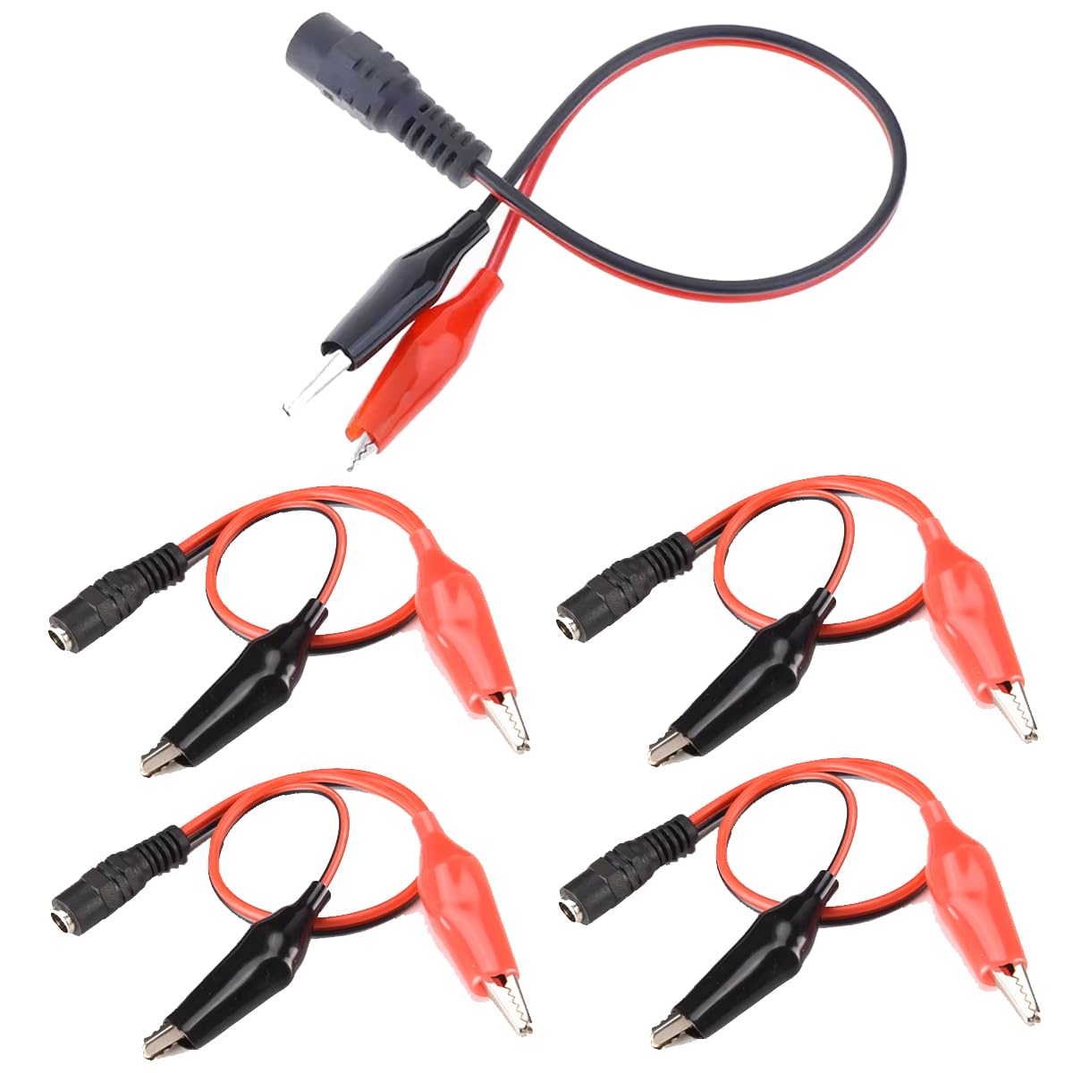 Vanxse 5pcs 2.1mmx5.5 mm 12V DC Female Jack to Alligator Clip Power Cable Connectors 20cm for CCTV Security Camera Led Strip Lighting Adapter