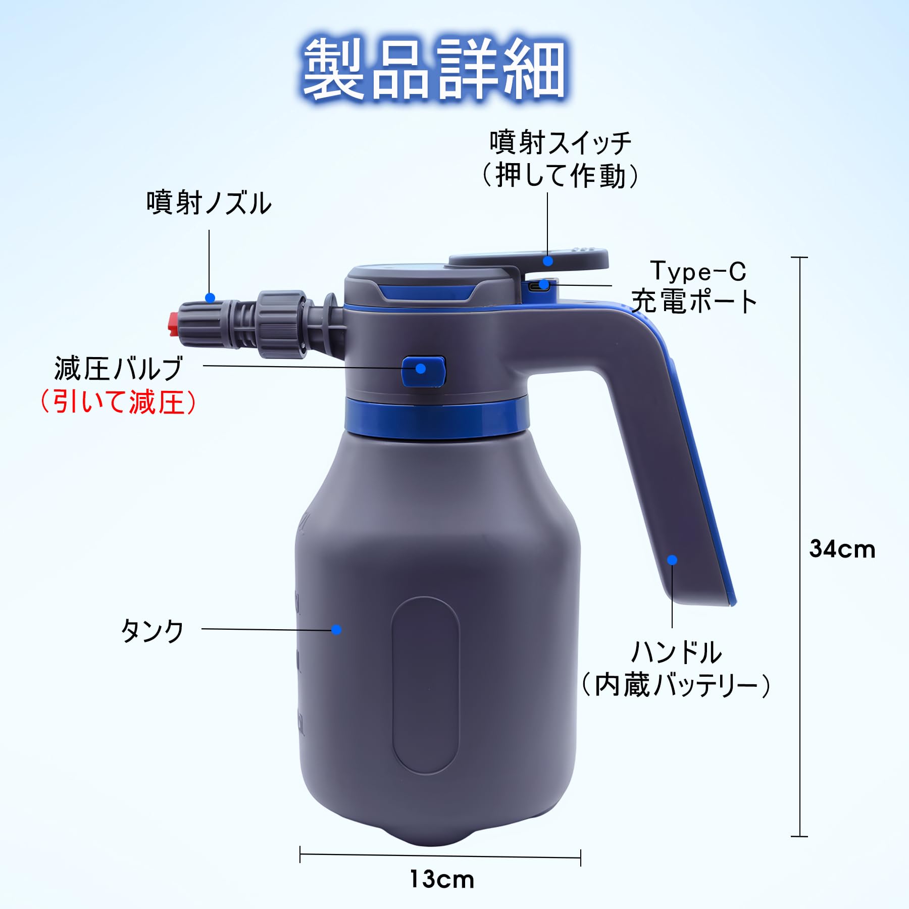 Amazon.co.jp: 電動フォームガン 洗車 充電式 2L 蓄圧式 加圧式 泡洗車