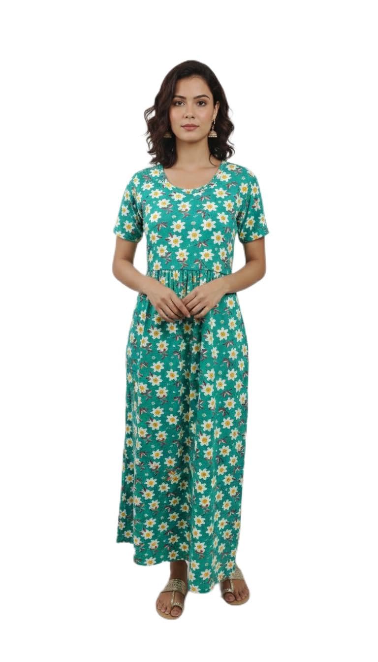 magic blossom Feeding Dress for New Moms|Cotton Maternity|Zipless Nursing Gown with Tie-Knot & Pocket|maxi Pregnancy Wear|Pre & Post Maternity Gown 160-170 GSM-picture-10