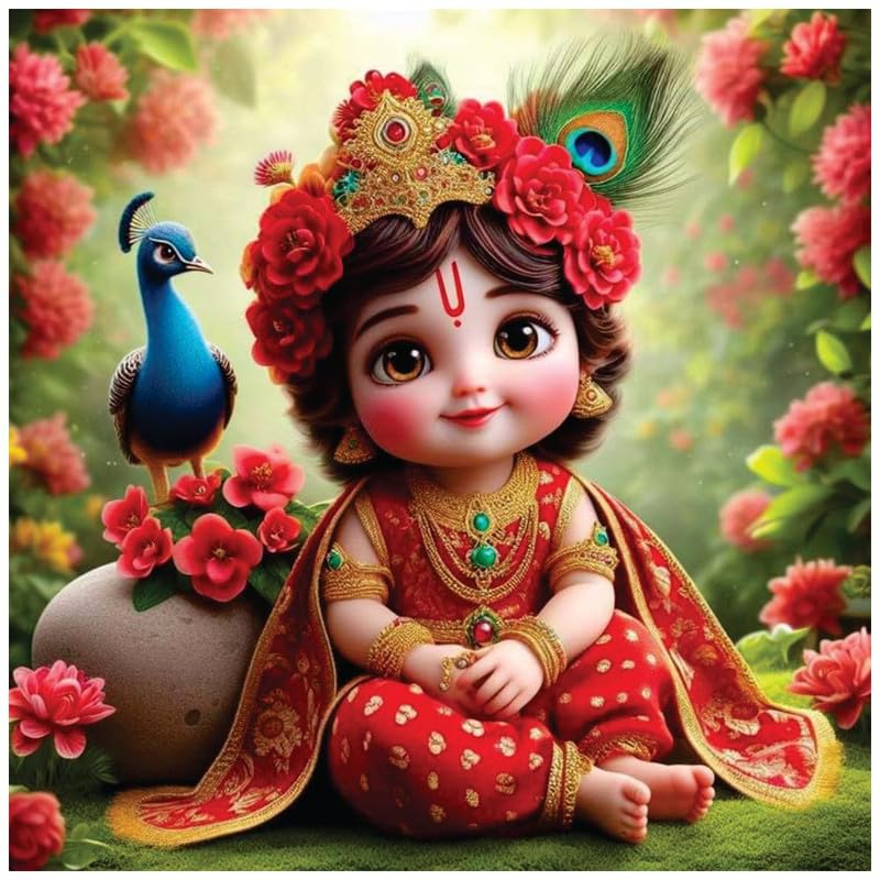 Image of British Terminal Cute little Bal Gopal Baby God Krishna| Kanha Ji | Laddu Lord Makhan Chor Painting Religious Poster for Pregnant Women for wall (matt thin vinyl,sticker,multicolor,unframed)| bj384