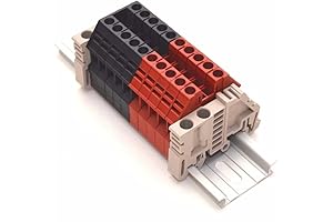 Dinkle Assembly DK4N Red/Black 10 Gang DIN Rail Terminal Block, 10-22 AWG,...