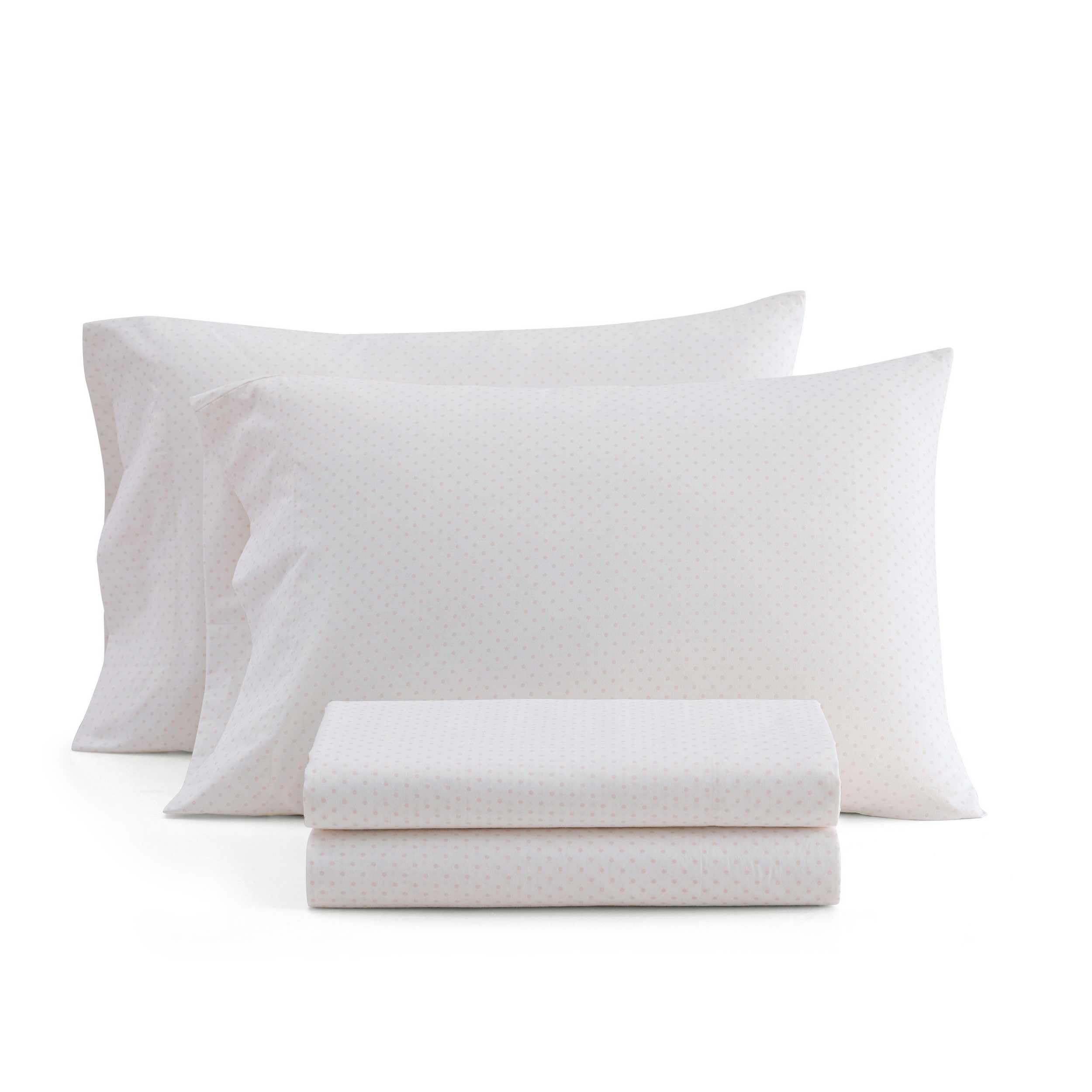 Martha Stewart - Queen Size Sheets Set, Crisp &amp; Tailored Cooling Sheets with a Naturally Smooth Cotton Percale Lightweight Feel - Bed Sheets with Matching Pillowcases &amp; Fitted Sheet (Polka Dot Pink)