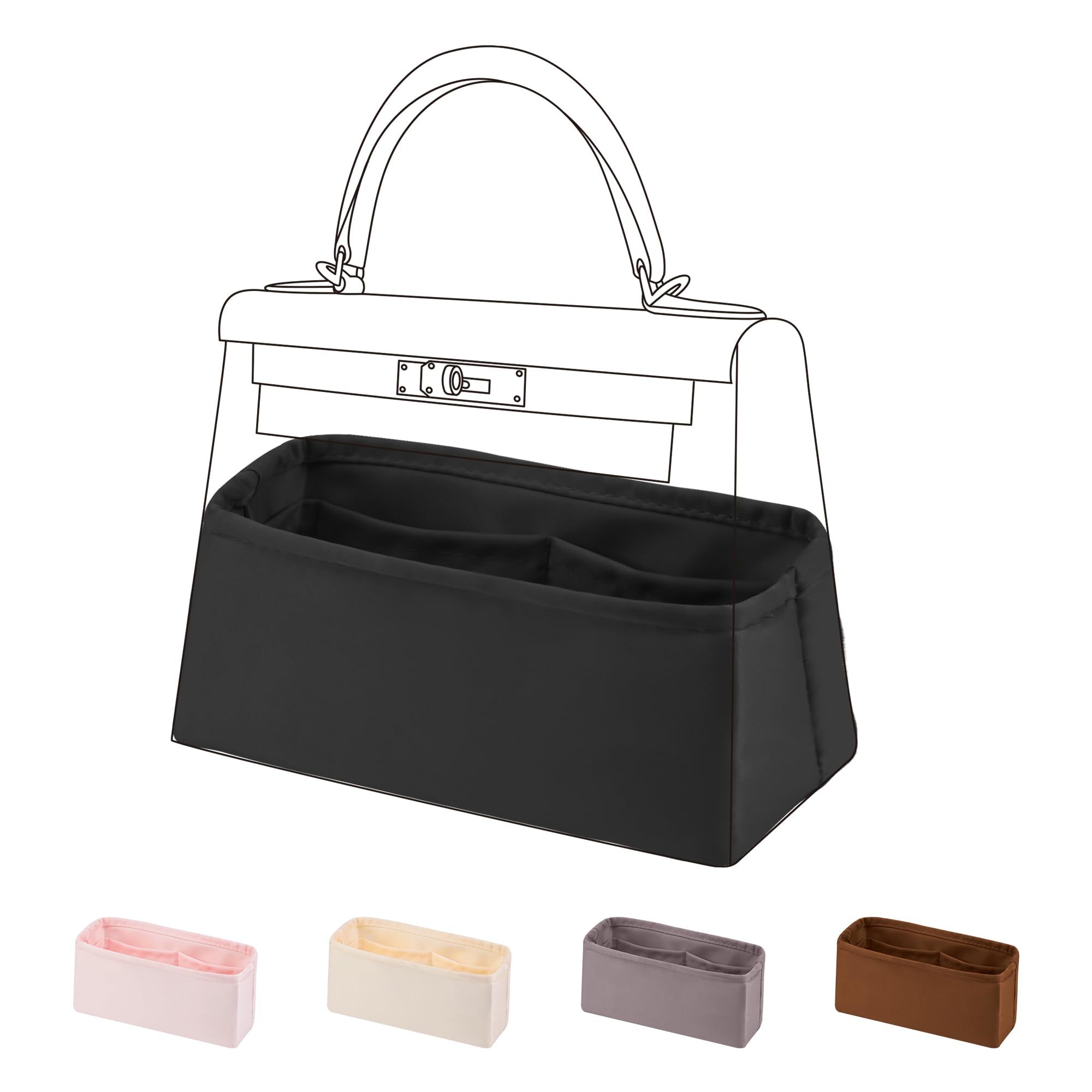 Dgaz Black Silk Purse Organiser Insert Fits Minikelly Ii, Silky Smooth Bag Organiser, Luxury Handbag & Tote Shaper (, Minikelly Ii)