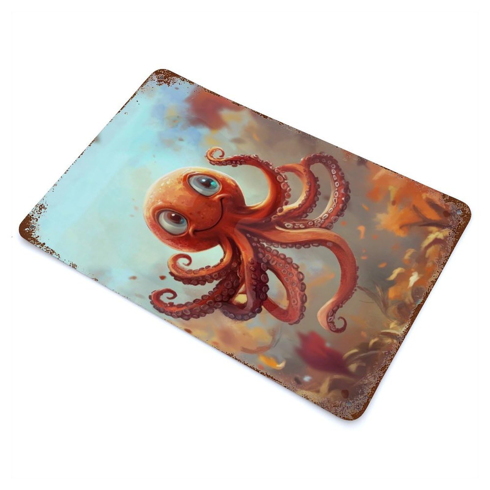 Playful Octopus Painting Decorative Tin Sign 11.8"x7.9", Farmhouse Wall Decor for Living Room, Hallway And Home Decor
