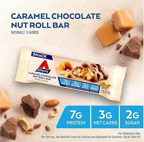 Miniatura 2 de Atkins Barra de aperitivos rollo de chocolate y nueces de caramelo apto para dieta keto 20 unidades