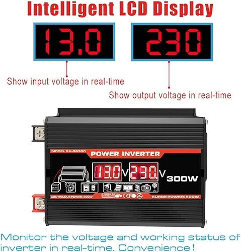 Miniatura 4 de HAIZON Inversor de corriente de onda sinusoidal pura de 300 W, inversores de corriente de 12 V a 110 V220 V para vehículos, adaptador de