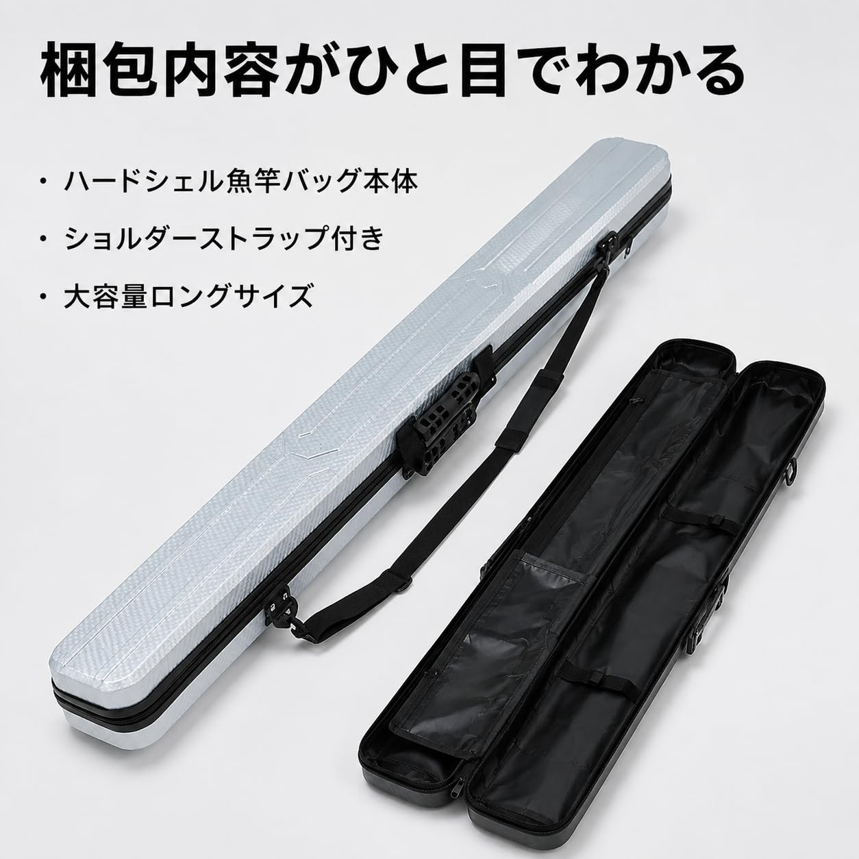 Contenitore Canne da Pesca Custodia Tubo Borsa Astuccio con Apertura Ampia a Cerniera E Maniglia Laterale Composito Rinforzi in Tessuto Adatto, silver, silver