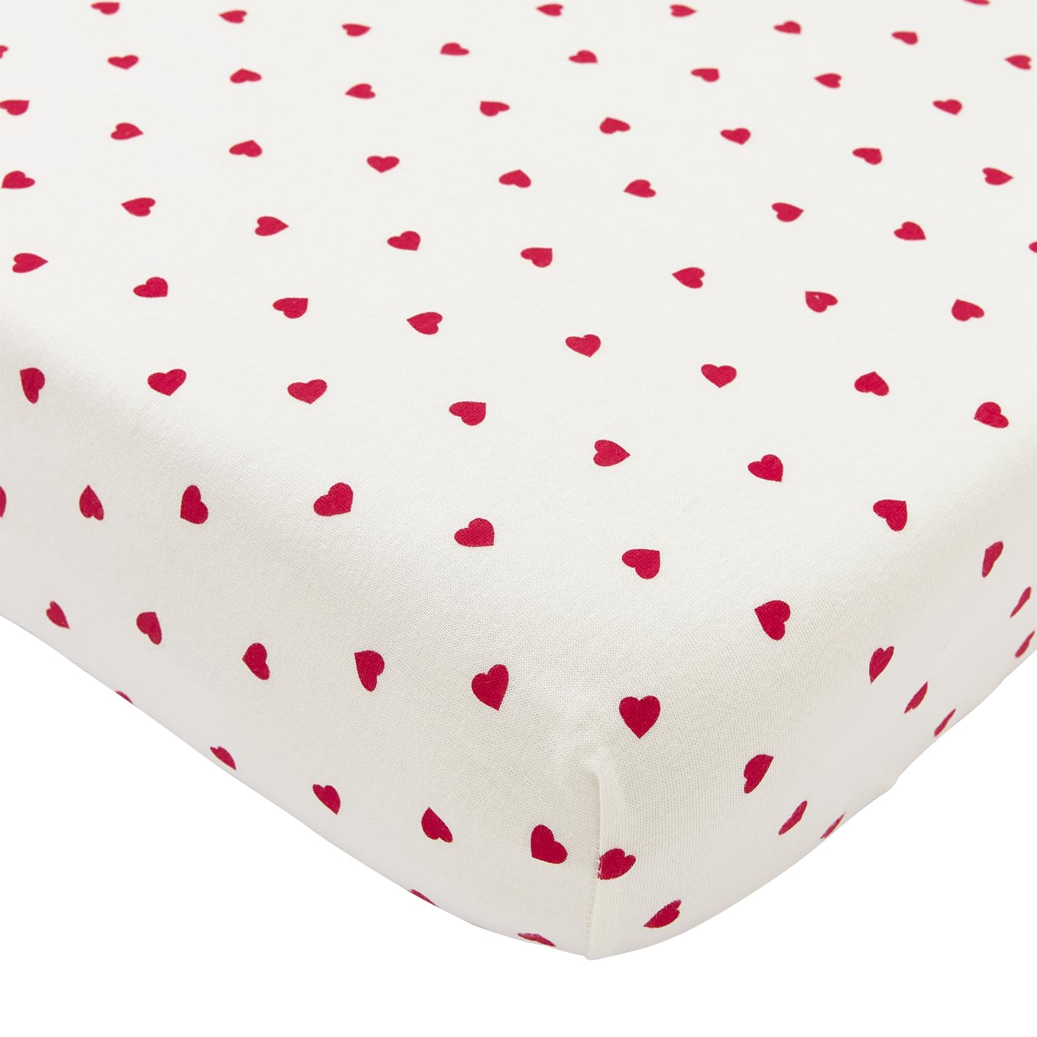 Meyco Baby Printed Jersey Fitted Sheet, Sweet Heart White/Red, 50 x 90 cm, Oeko-Tex Standard 100