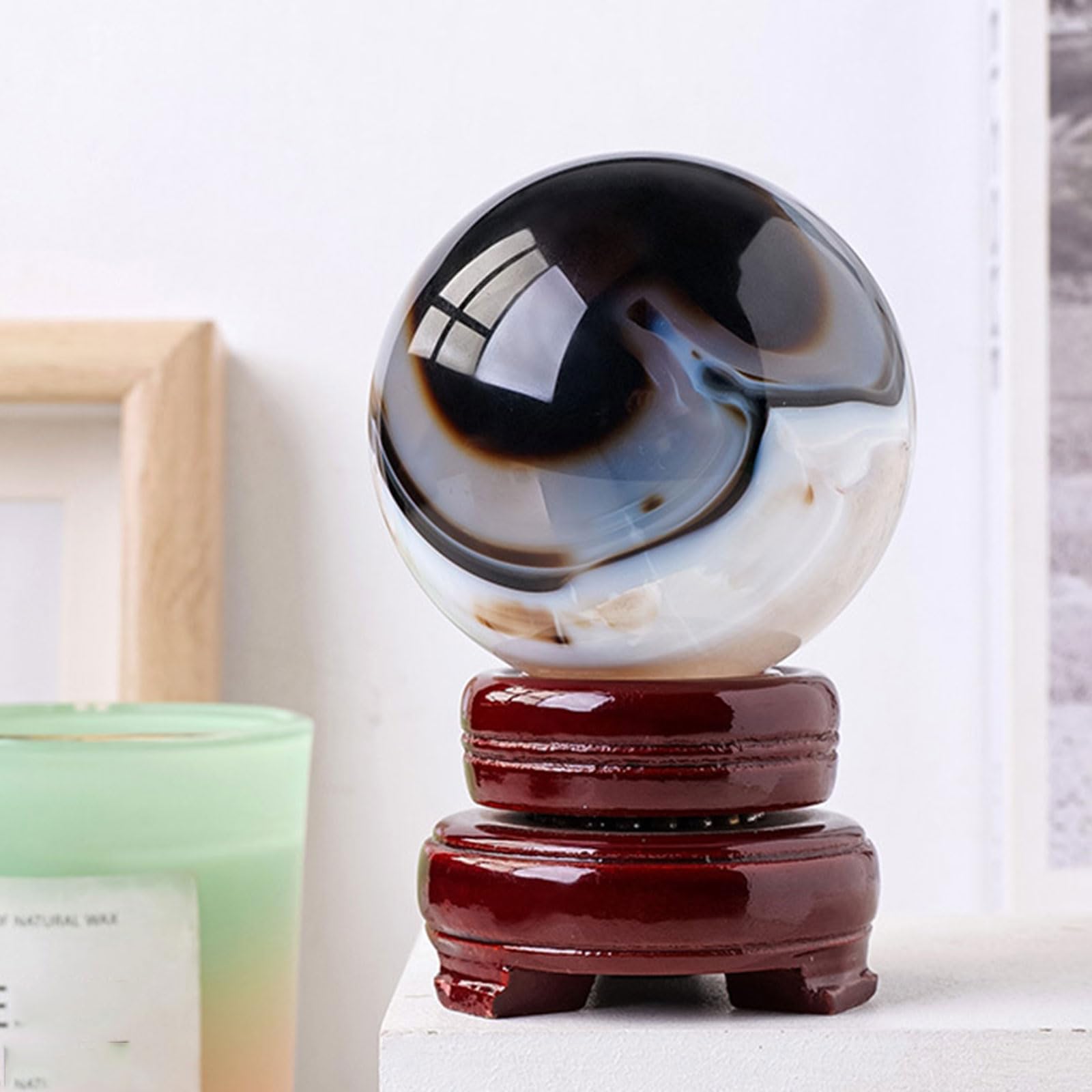 Amazon.co.jp: 天然の黒と白の縞模様の瑪瑙水晶玉 エネルギーストーン