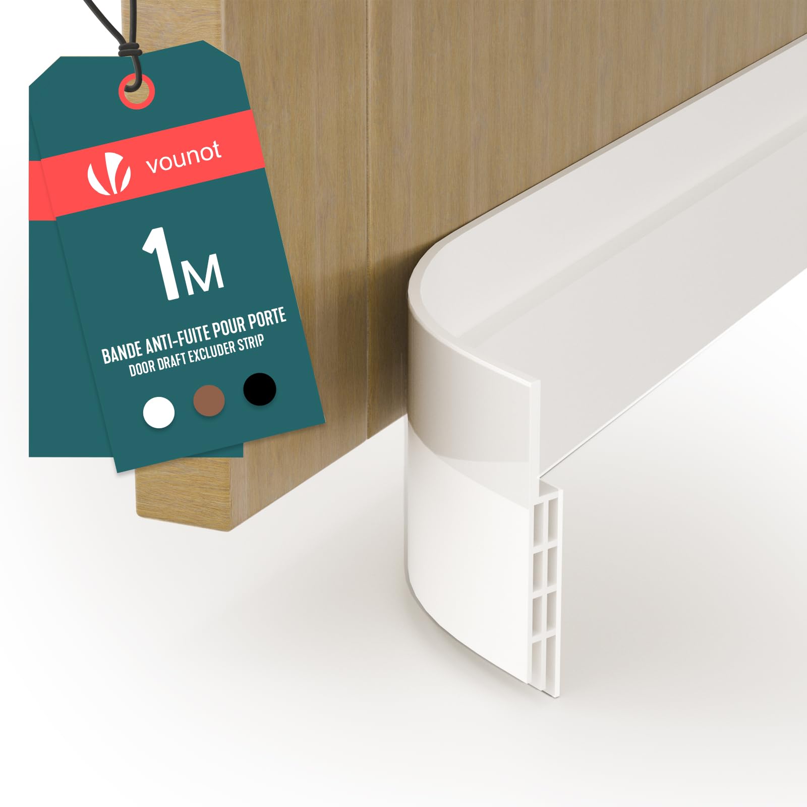VOUNOT® Door Draught Excluder Strip, Draft Excluder Under Door for Energy Saving, Soundproof, Weatherproof, Dust Reduction Door Seal for Home, Entrance, 100x5cm, White