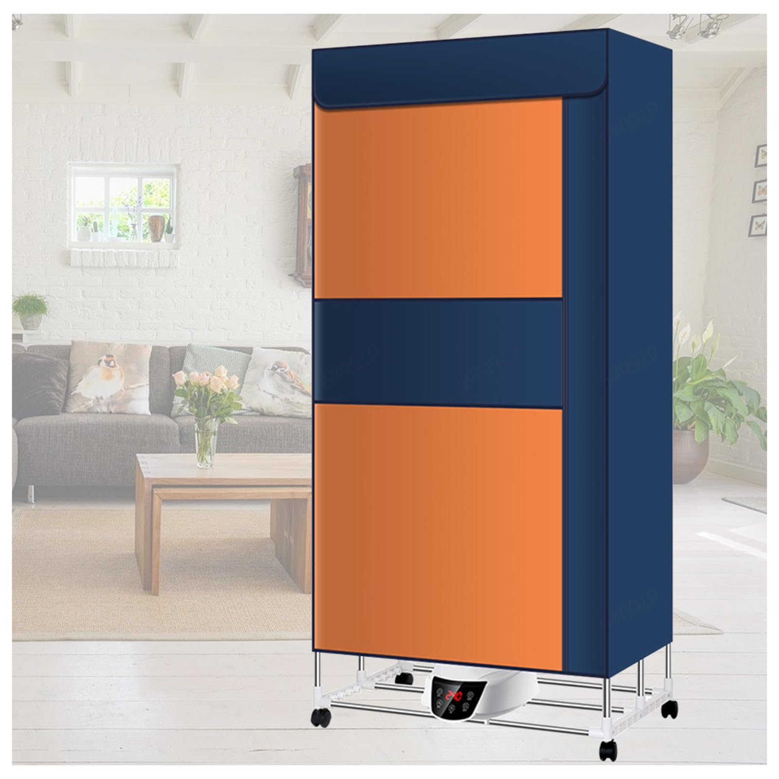 Heated Clothes Airer With Cover, Quick Drying Remote Control Heated Clother Dryer, Power Saving Foldable Electric Heated Clothes Airer Dryer Indoor For Home Use,Blue