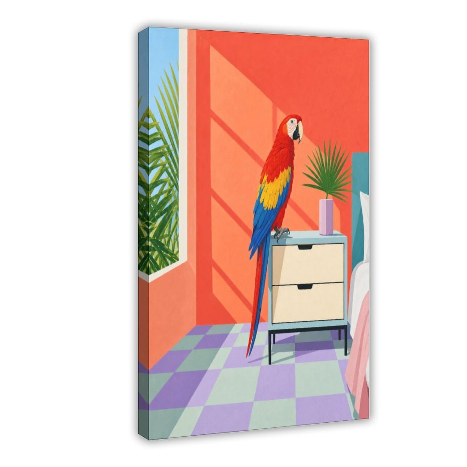 H3b8u2y5 Frame-Style-5 Parrot In Bright Room Canvas Wall Art, Cubist Office