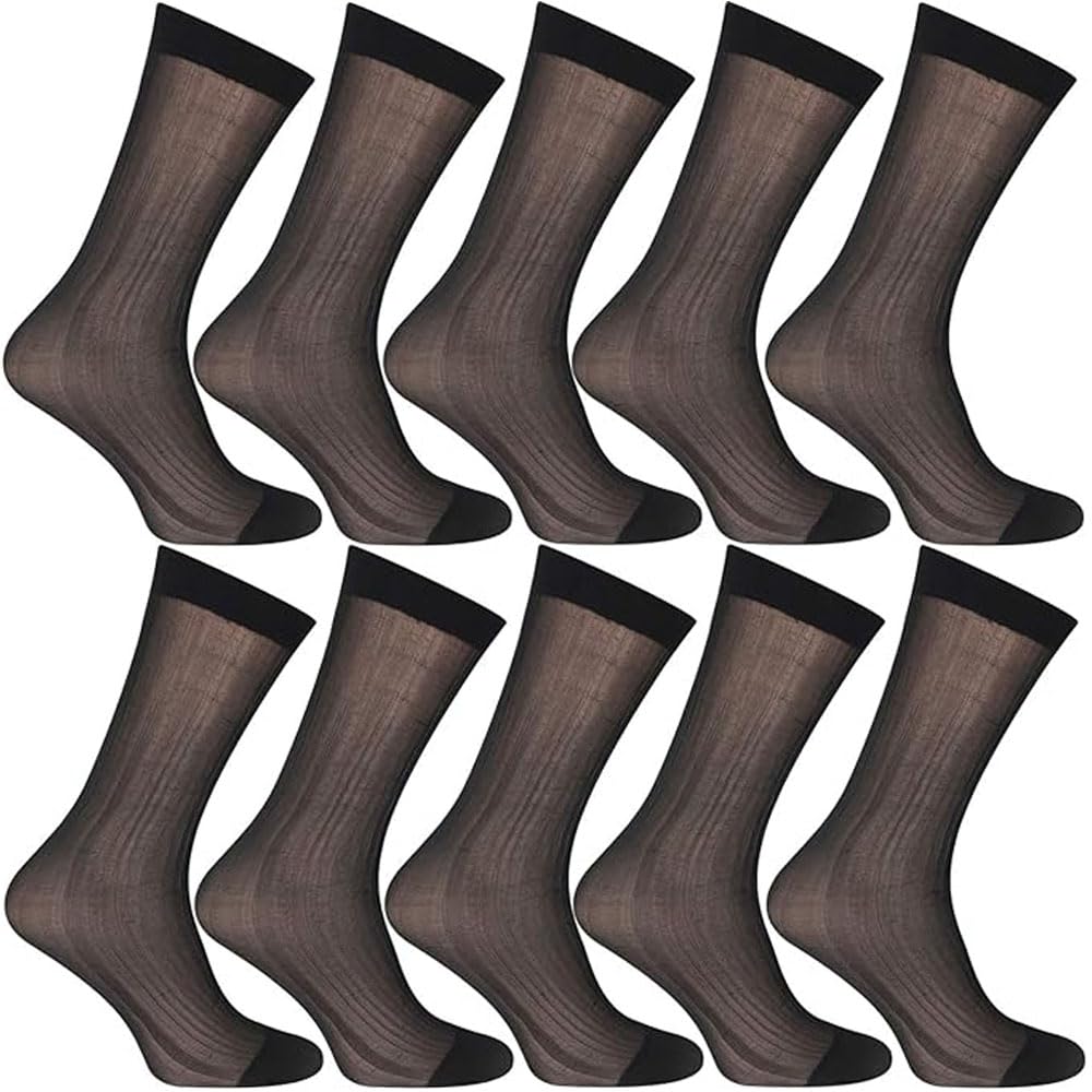 Babahu Men's A01-10Black Ultrathin Dress Socks Silk Sheer Business Socks Soft Nylon Work Trouser Sox Mid Calf
